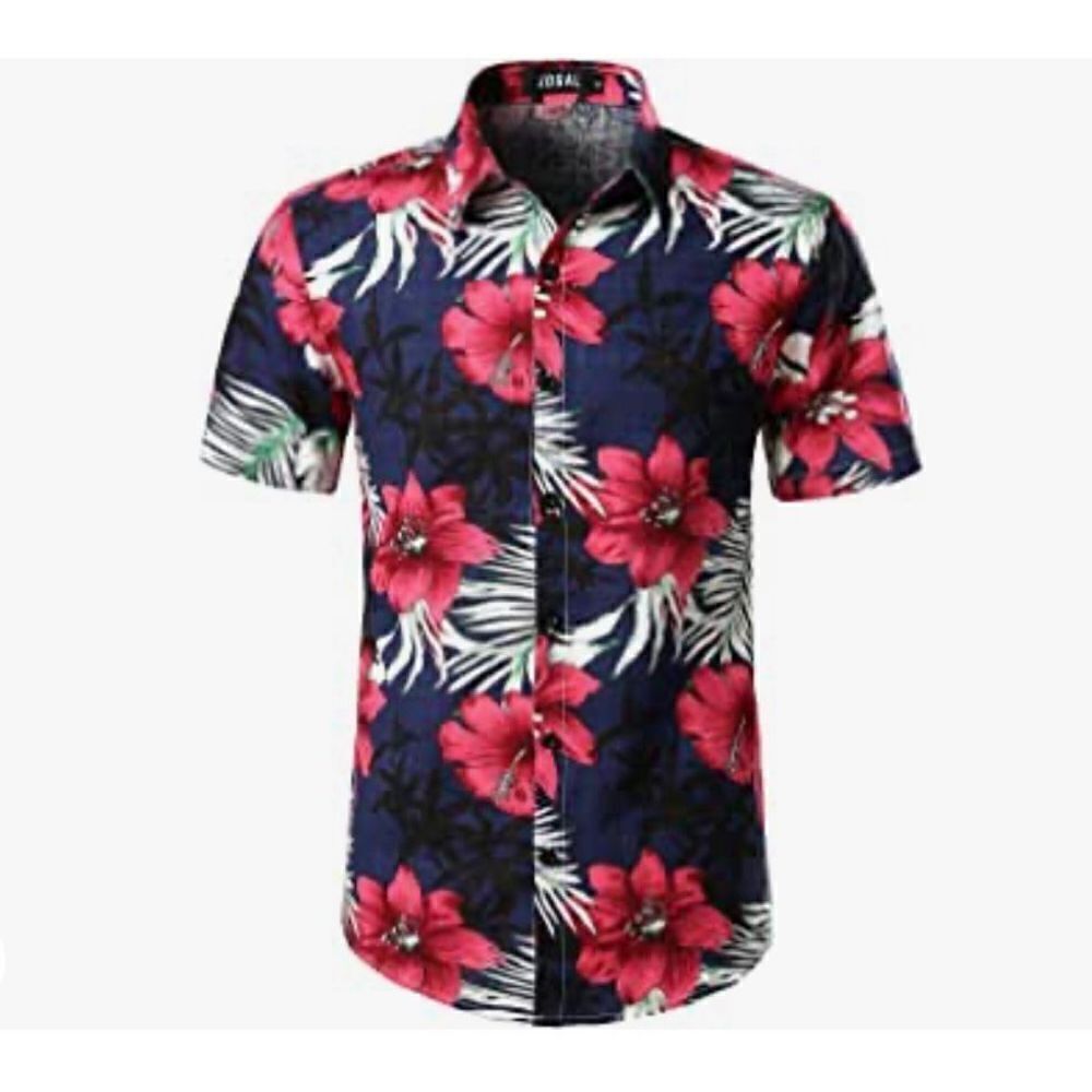 NWT Mens Jogal Flower Casual Button Down Short Sleeve Hawaiian Shirt - Sz L